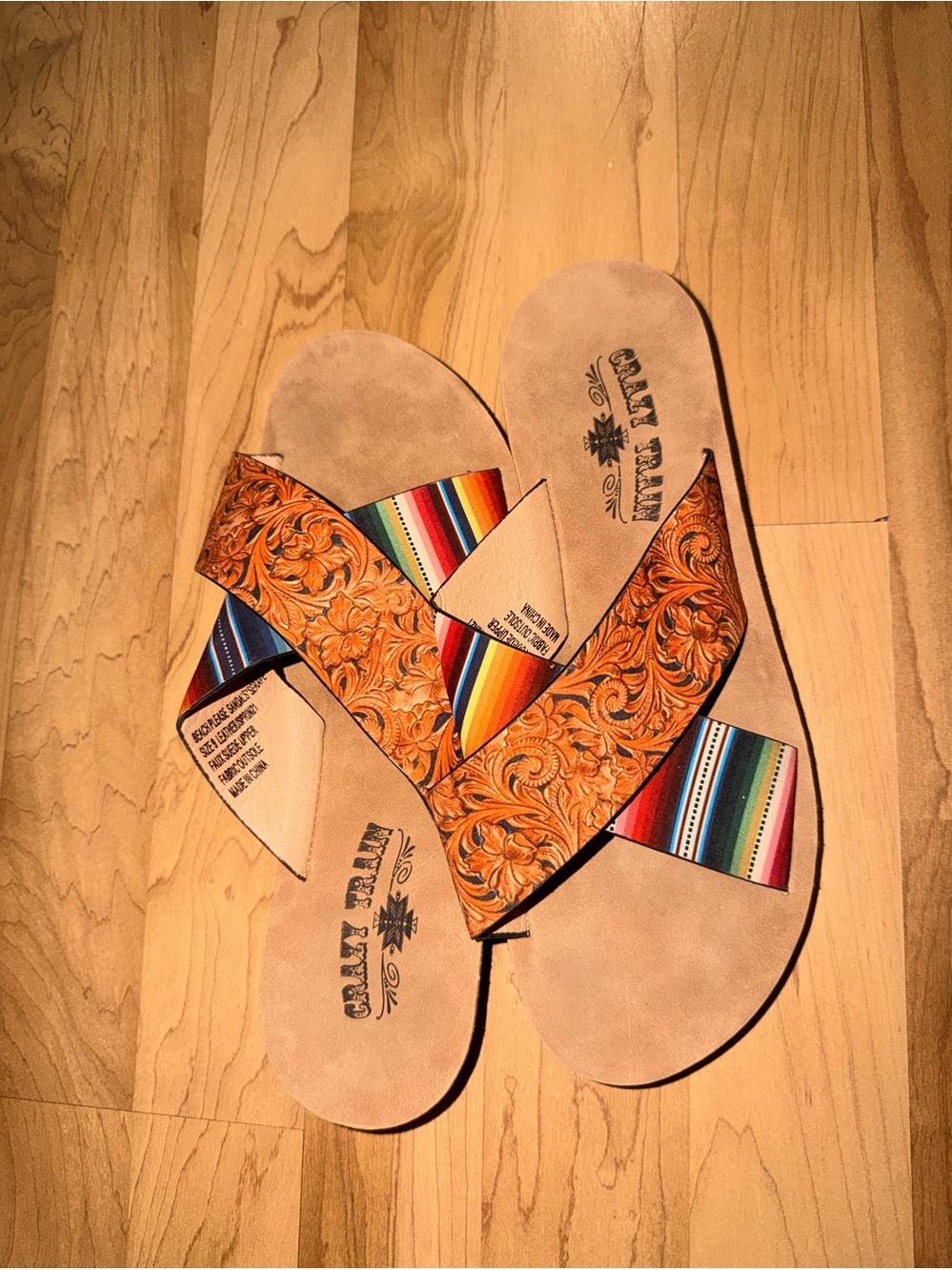 Crazy Train Tan Serape Cross-Strap Slide Sandals never worn